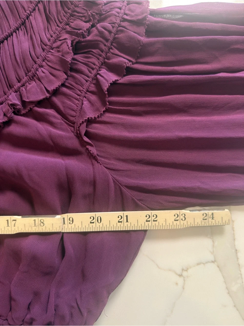 FARM Rio Plum Purple Ruffled Smocked Peasant Blouse